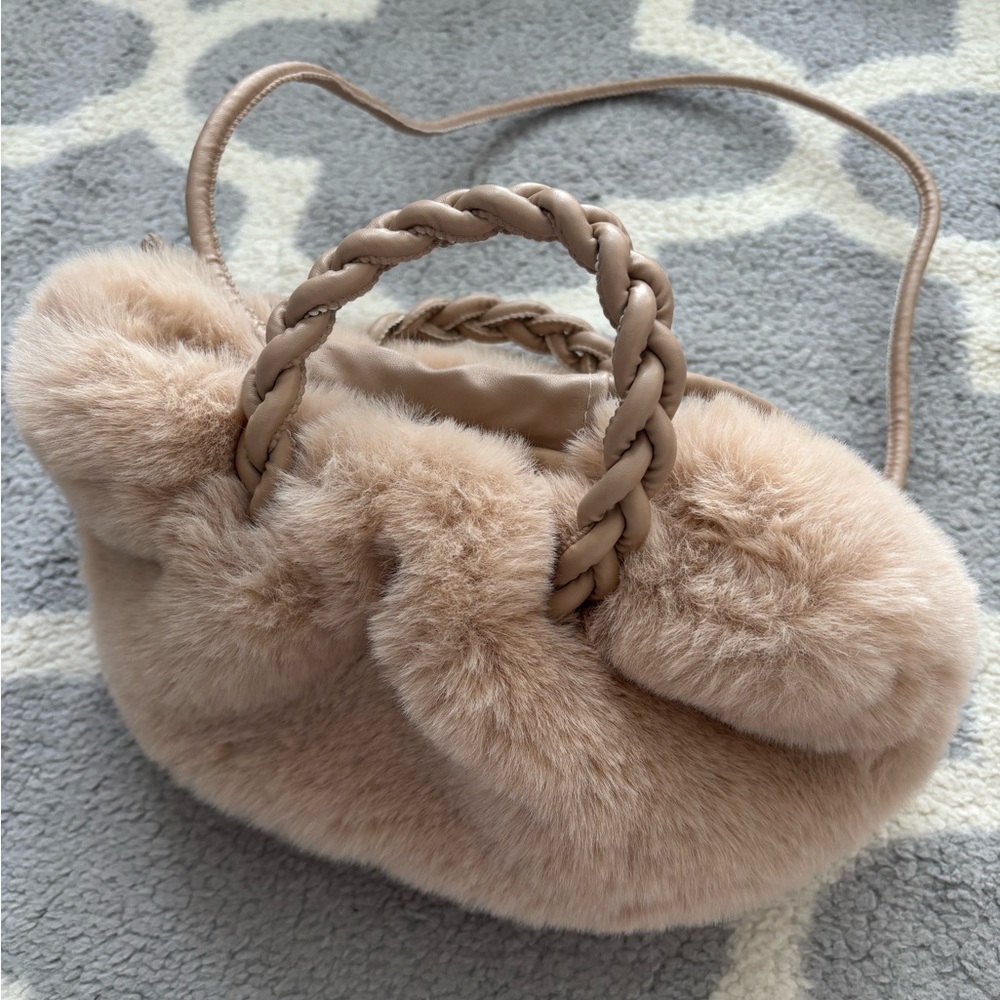 Faux Fur Handbag with Braided Handle